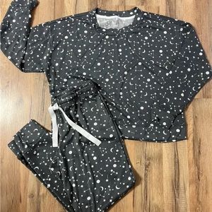 Jenni Womens Pajamas PJs Pants Top Size M Long Sleeve Gray With White Stars